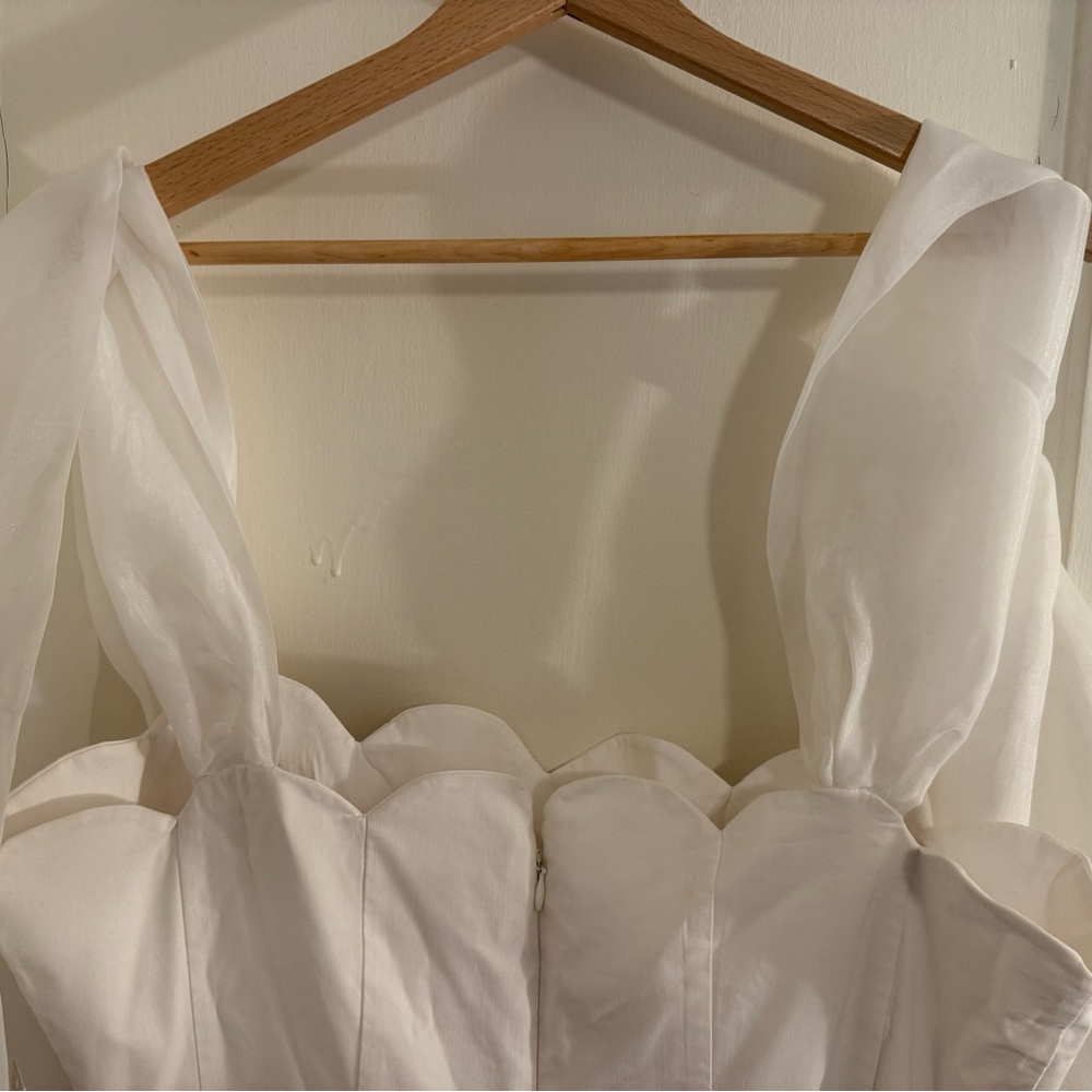 BHLDN White Scalloped Mini Dress with Shoulder Bows - Picture 11 of 14